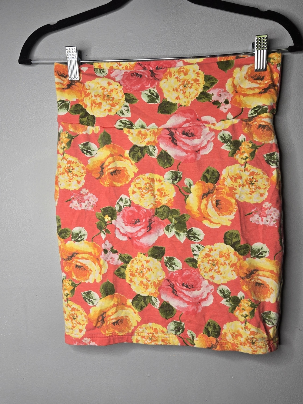 Forever 21 Floral Mini Skirt Small Coral Pink Rose Print Stretch Bodycon